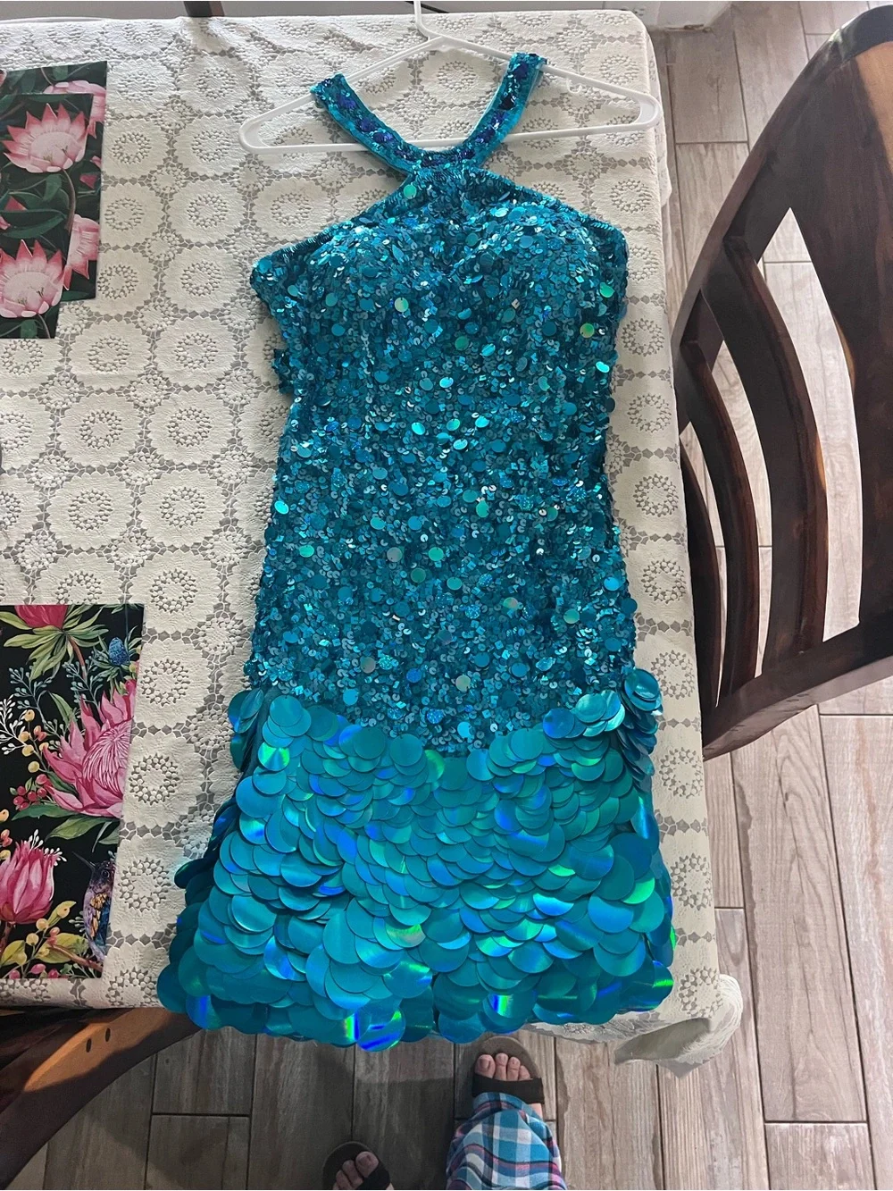 Precious Formals Sparkling Teal Sequin Halter Dress for Women
